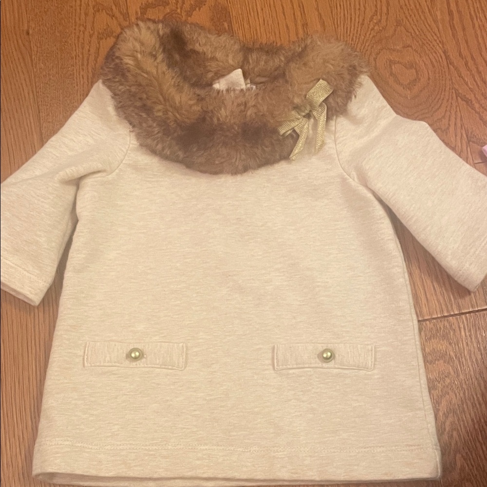 Janie and Jack Cream Outfit with Brown Faux Fur